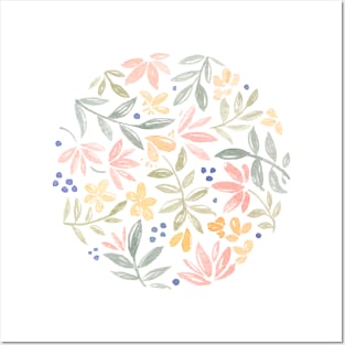 Colourful Floral Circle Watercolour Posters and Art